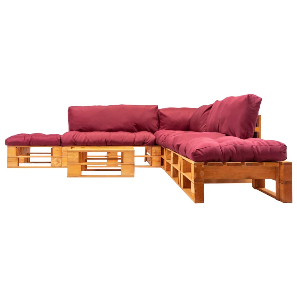 6-delige Loungeset pallet met rode kussens hout