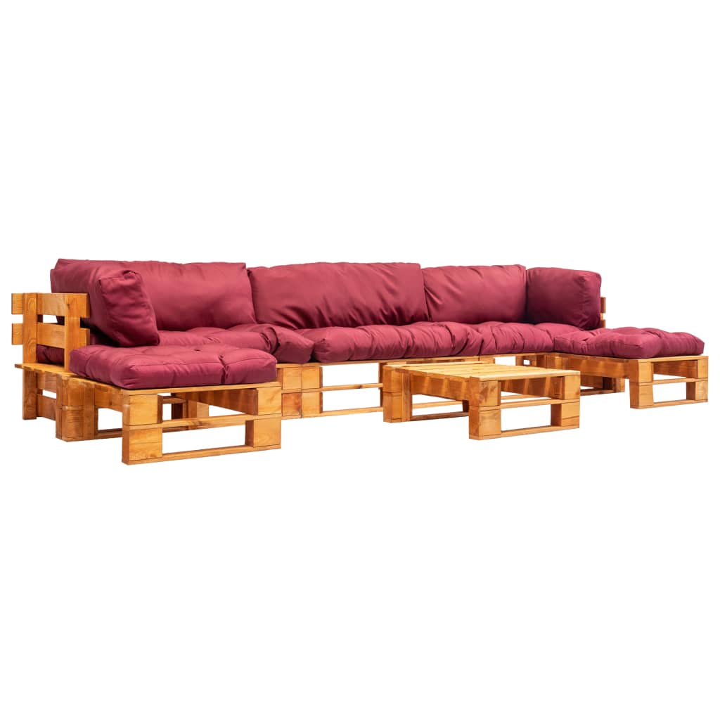 6-delige Loungeset pallet met rode kussens hout