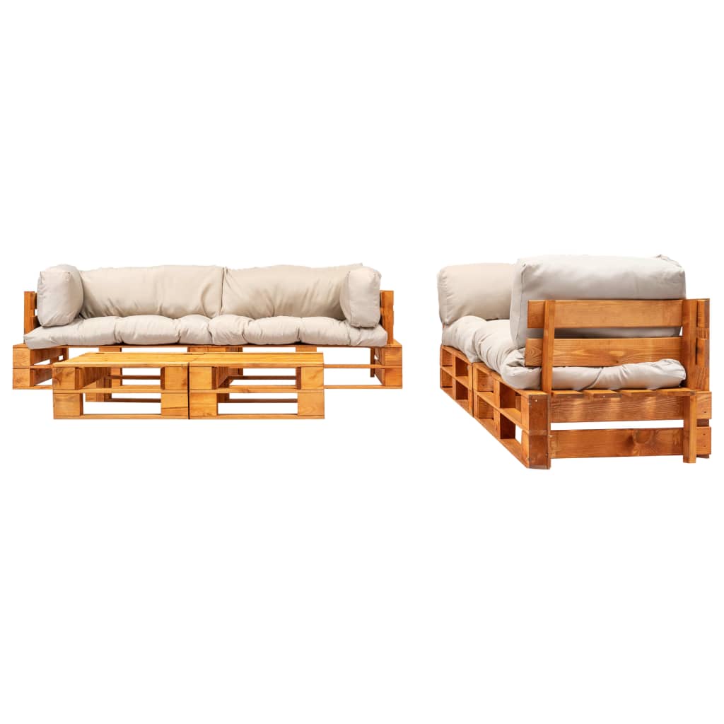 6-delige Loungeset pallet met rode kussens hout