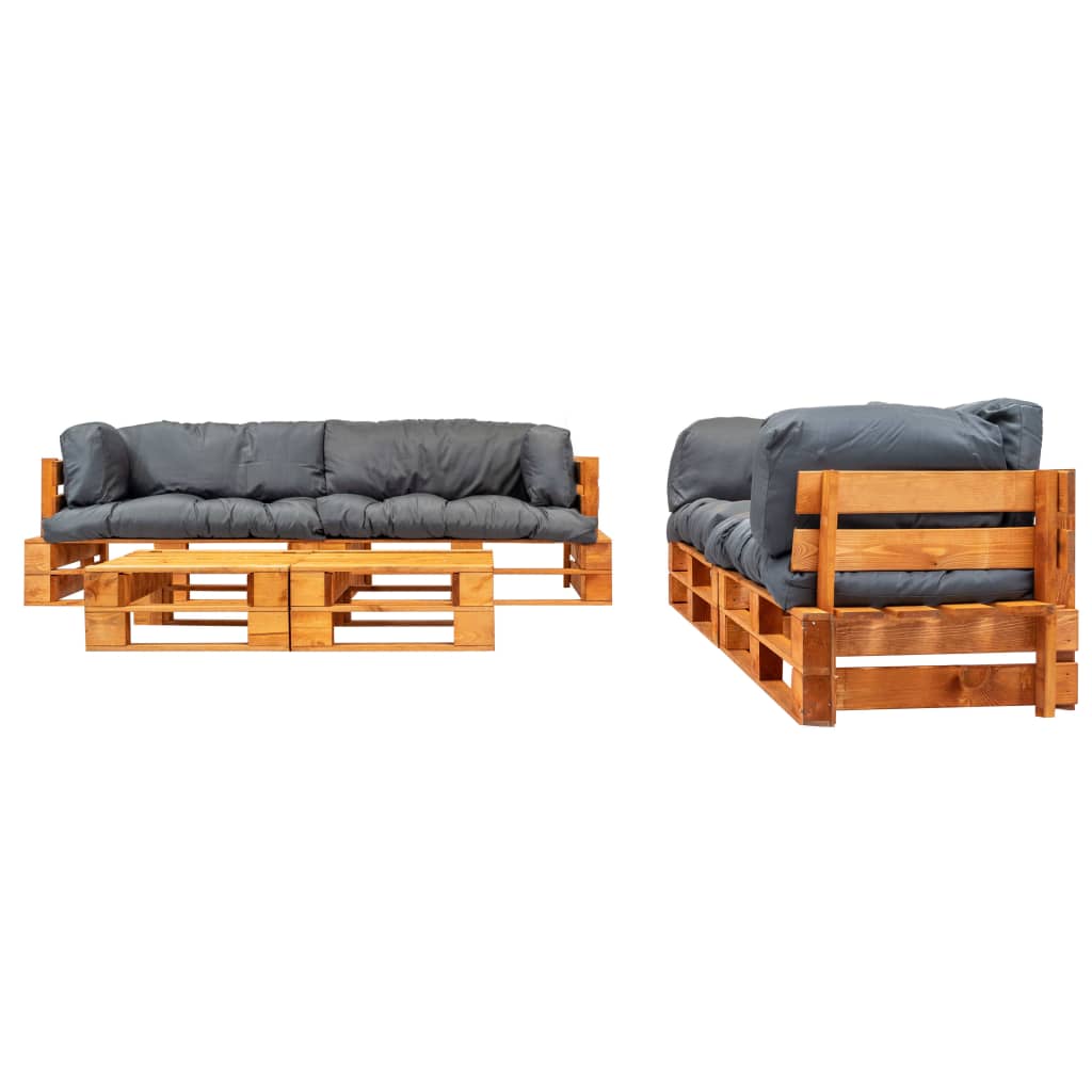 6-delige Loungeset pallet met rode kussens hout