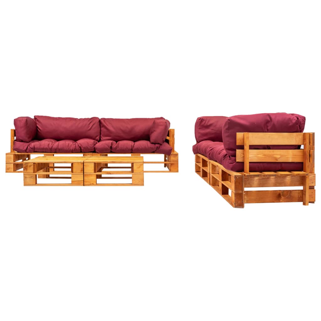 6-delige Loungeset pallet met rode kussens hout