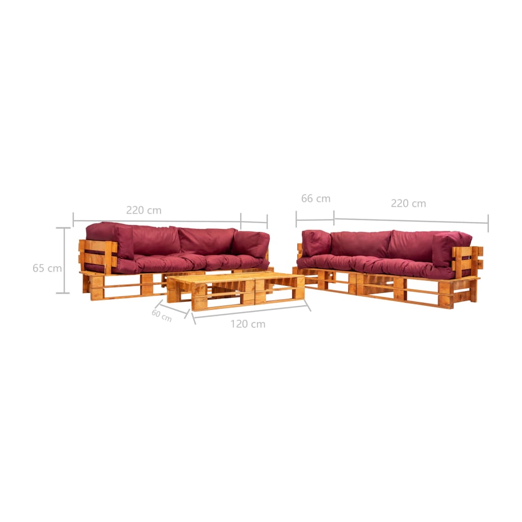 6-delige Loungeset pallet met rode kussens hout