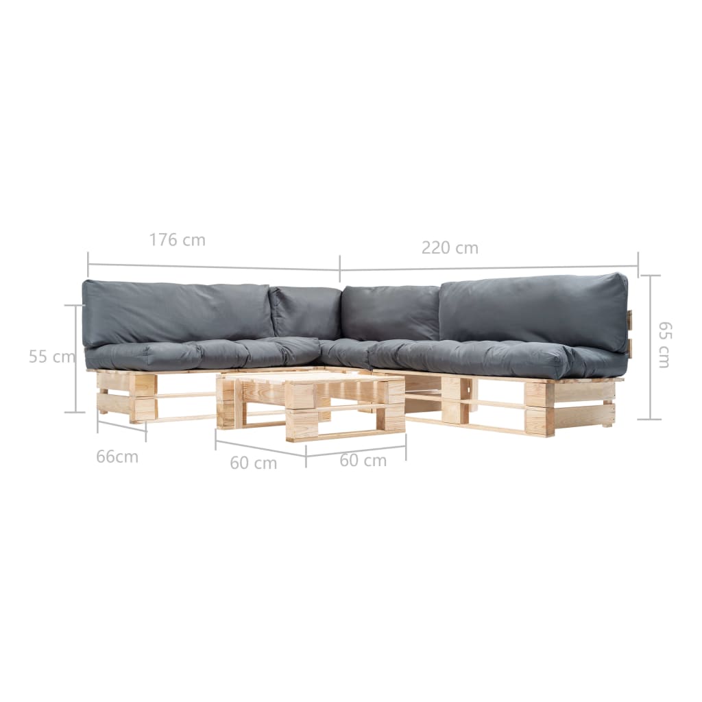 4-delige Loungeset pallet met rode kussens hout