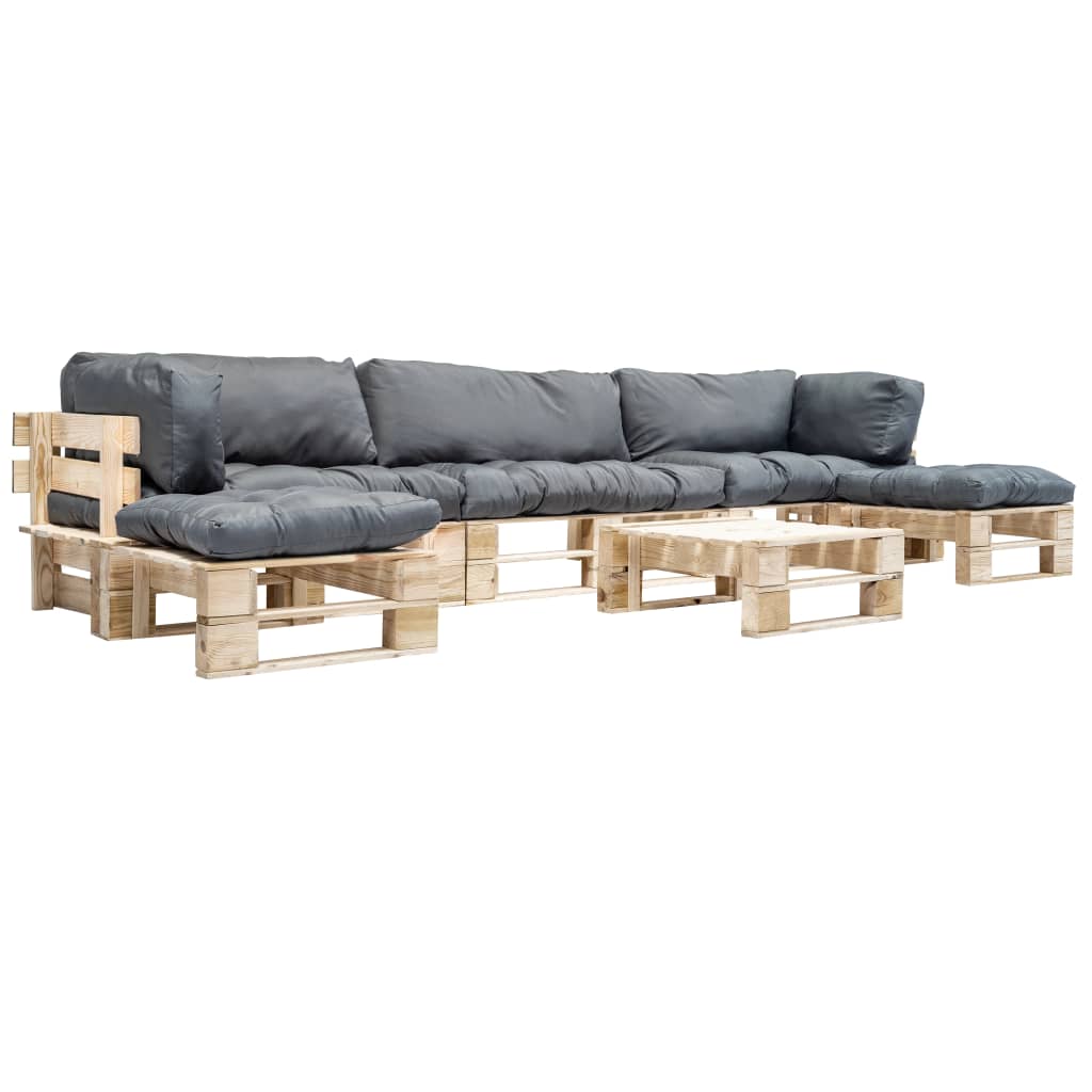 6-delige Loungeset pallet met grijze kussens hout