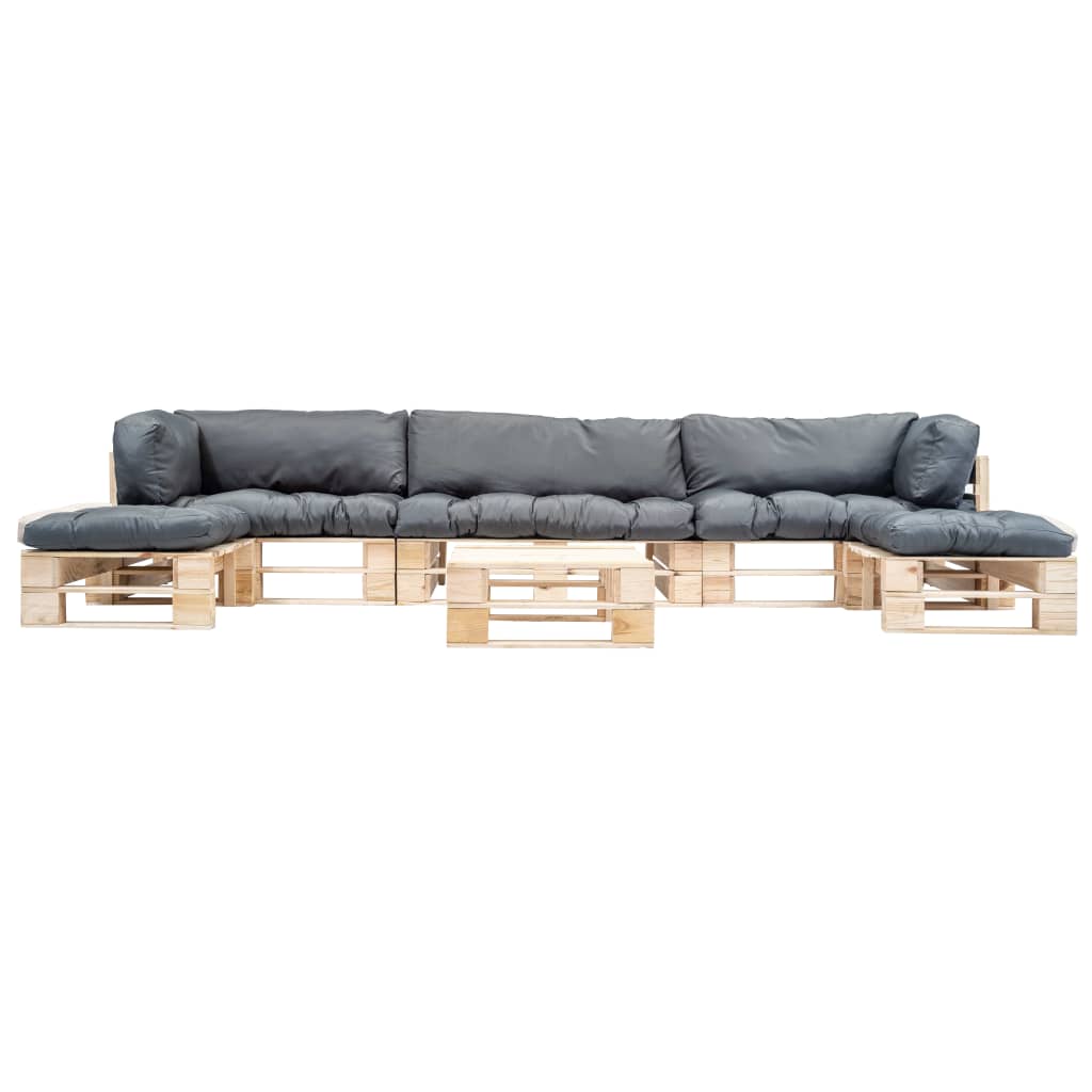 6-delige Loungeset pallet met grijze kussens hout