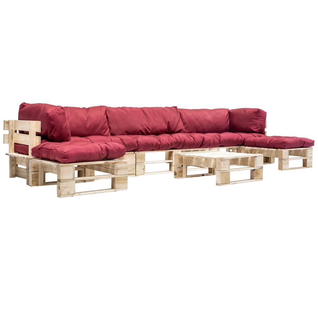 6-delige Loungeset pallet met rode kussens hout