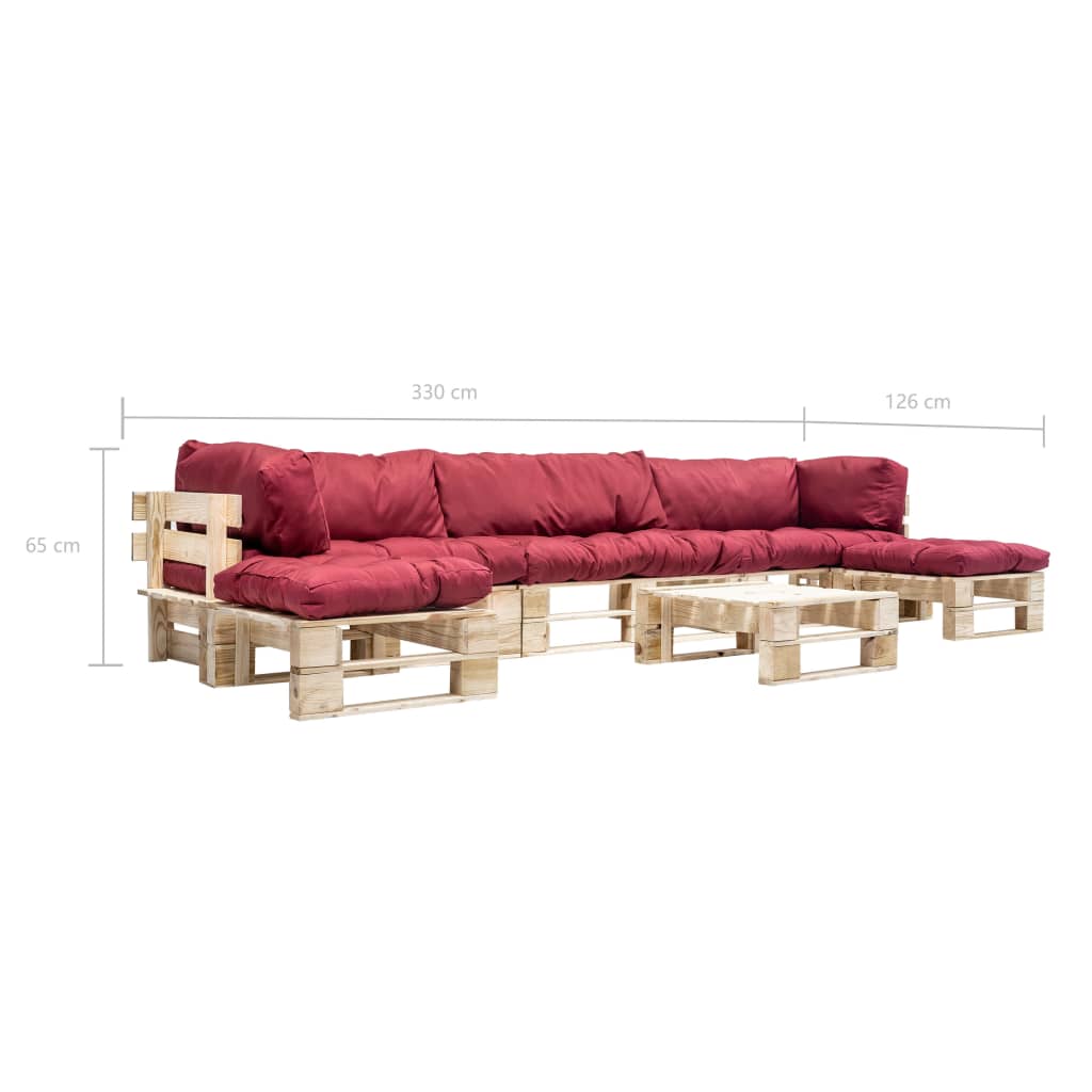 6-delige Loungeset pallet met rode kussens hout