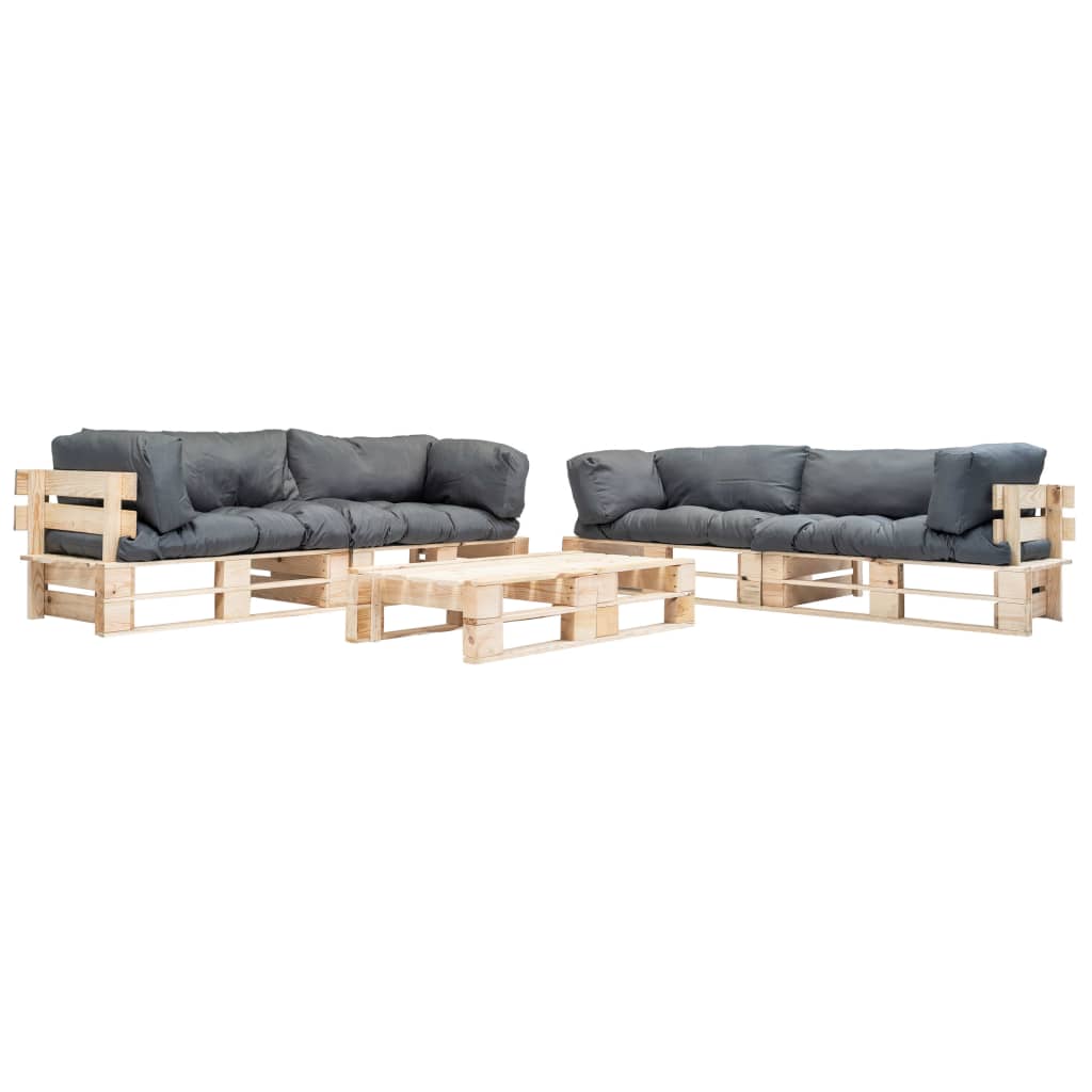 6-delige Loungeset pallet met rode kussens hout