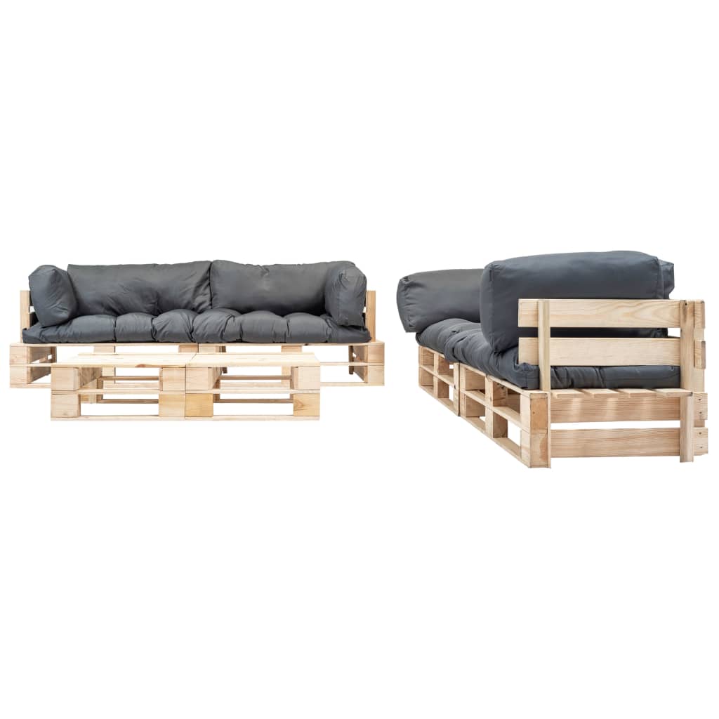 6-delige Loungeset pallet met rode kussens hout