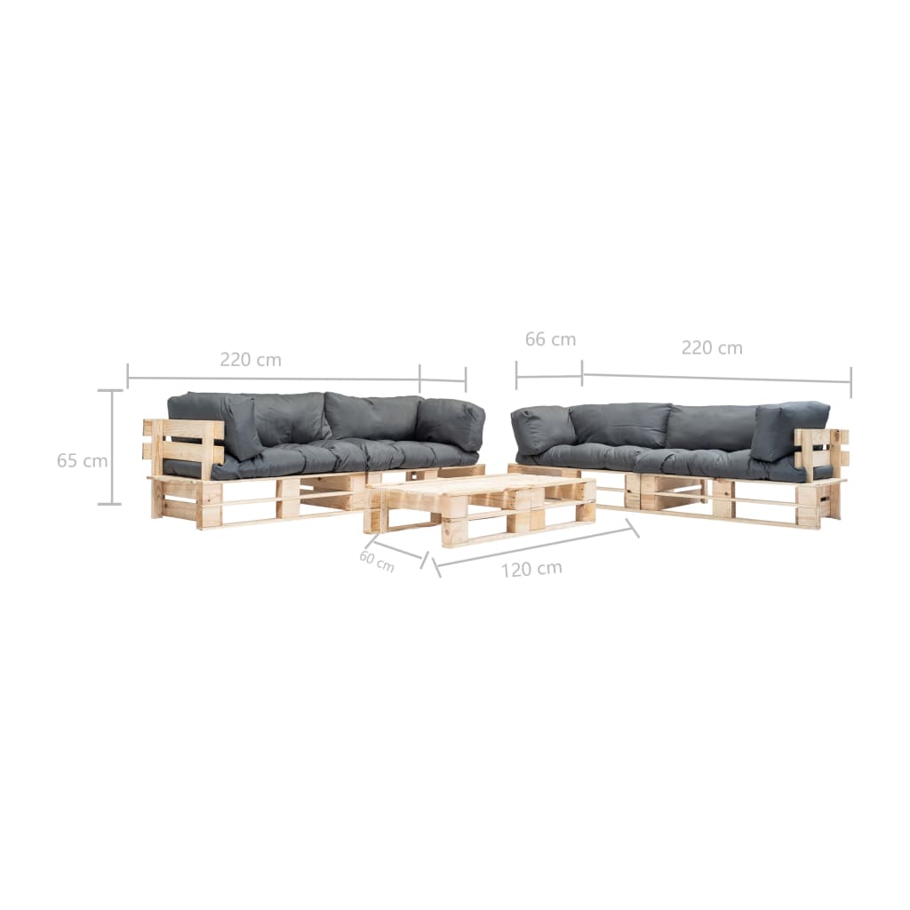 6-delige Loungeset pallet met rode kussens hout