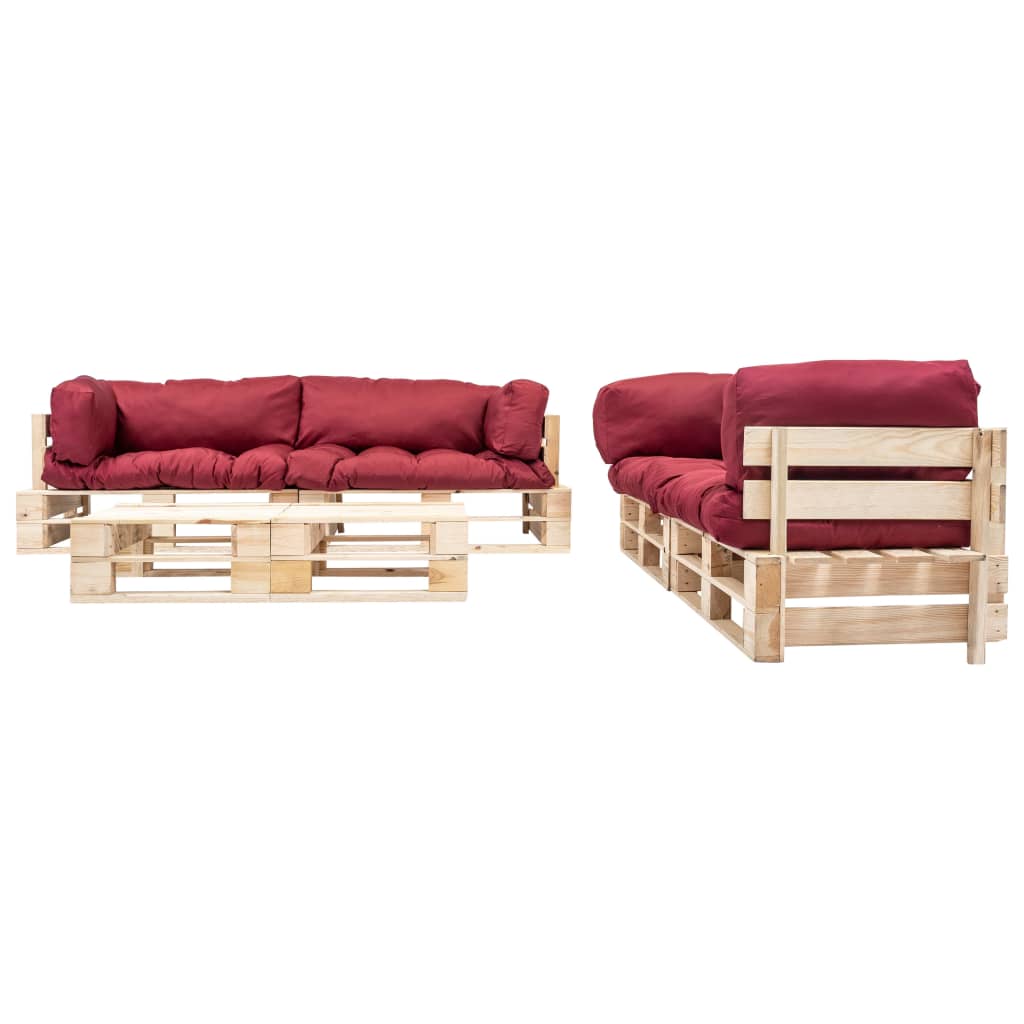 6-delige Loungeset pallet met rode kussens hout