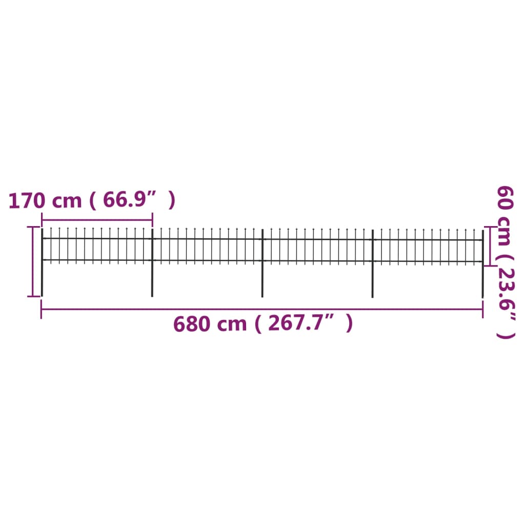 Tuinhek met speren bovenkant 17x0,6 m staal zwart