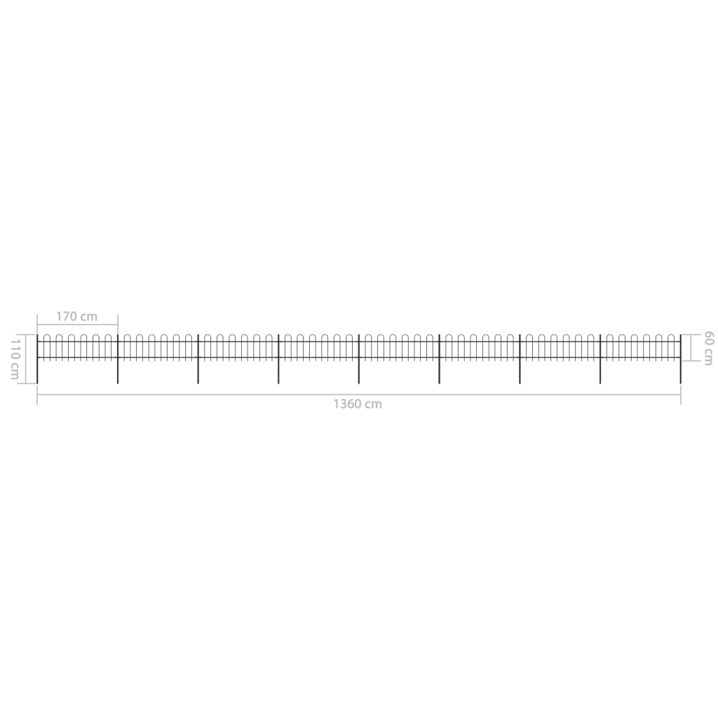 Tuinhek met ronde bovenkant 8,5x1,2 m staal zwart