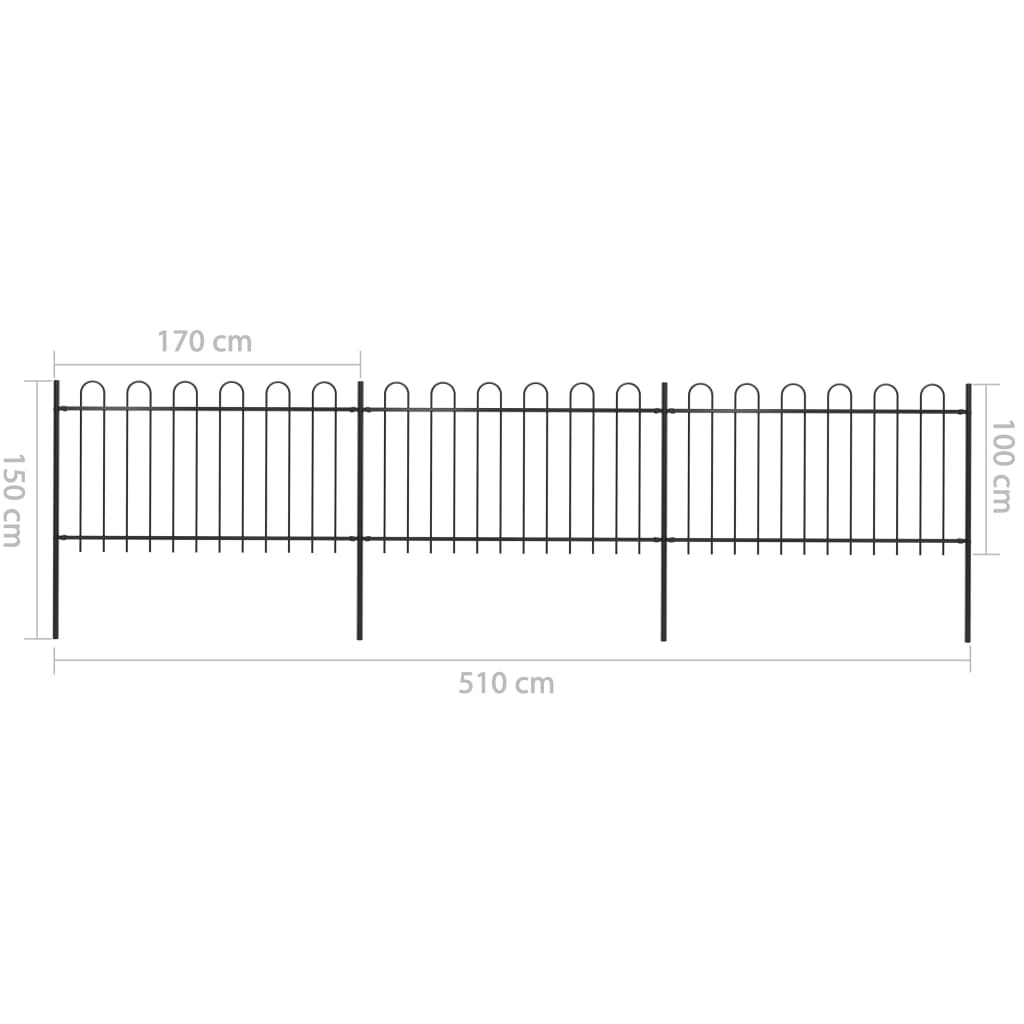 Tuinhek met ronde bovenkant 8,5x1,2 m staal zwart