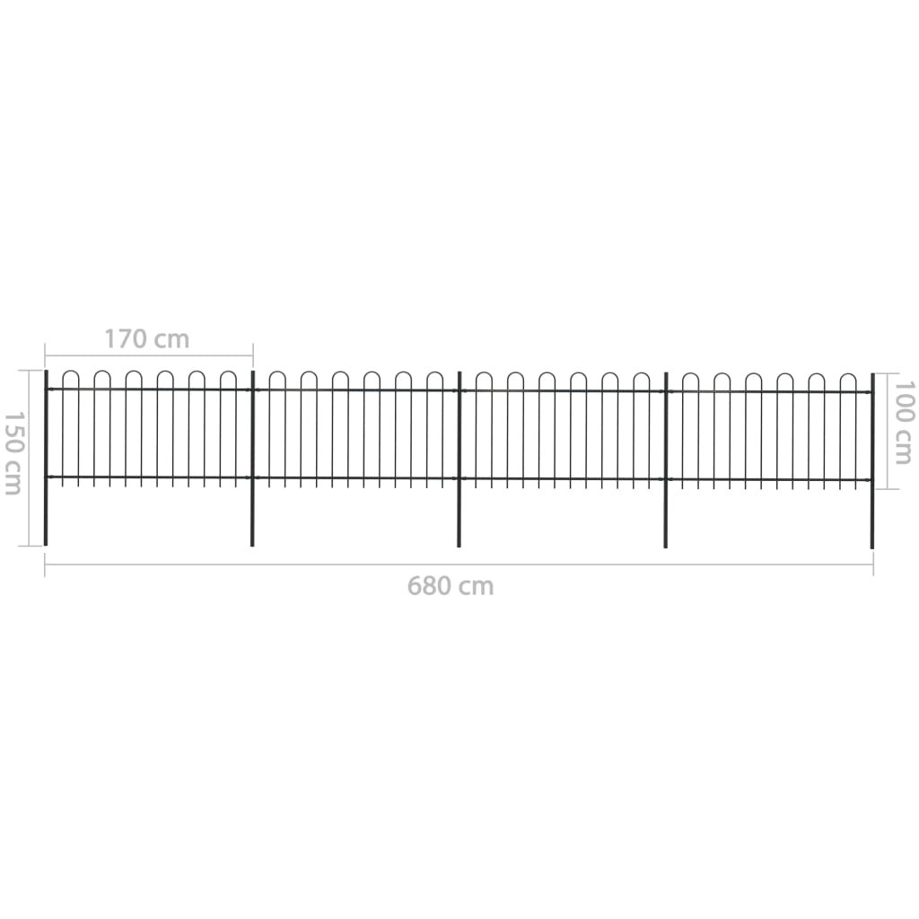 Tuinhek met ronde bovenkant 8,5x1,2 m staal zwart