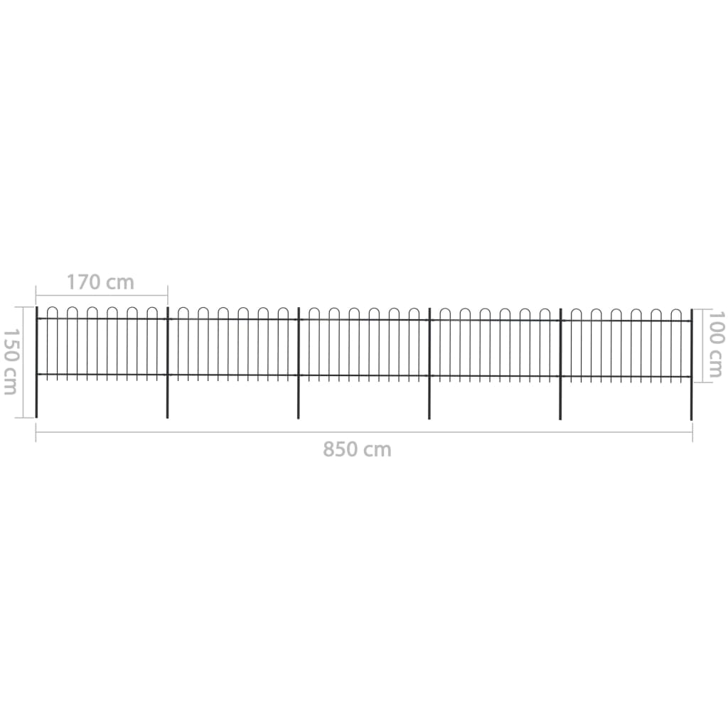 Tuinhek met ronde bovenkant 8,5x1,2 m staal zwart