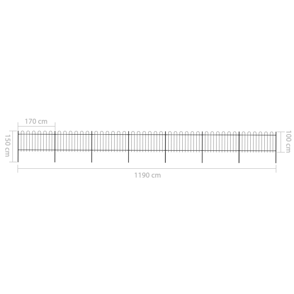 Tuinhek met ronde bovenkant 8,5x1,2 m staal zwart