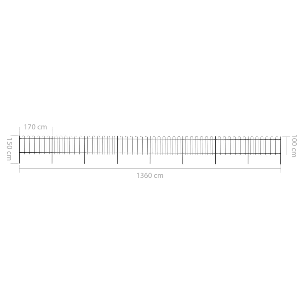 Tuinhek met ronde bovenkant 15,3x0,8 m staal zwart