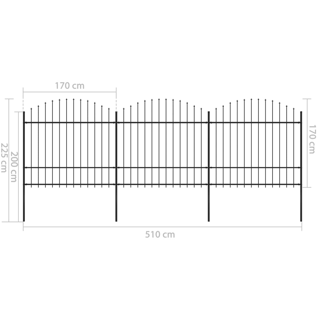 Tuinhek met speren bovenkant (1,5-1,75)x1,7 m staal zwart