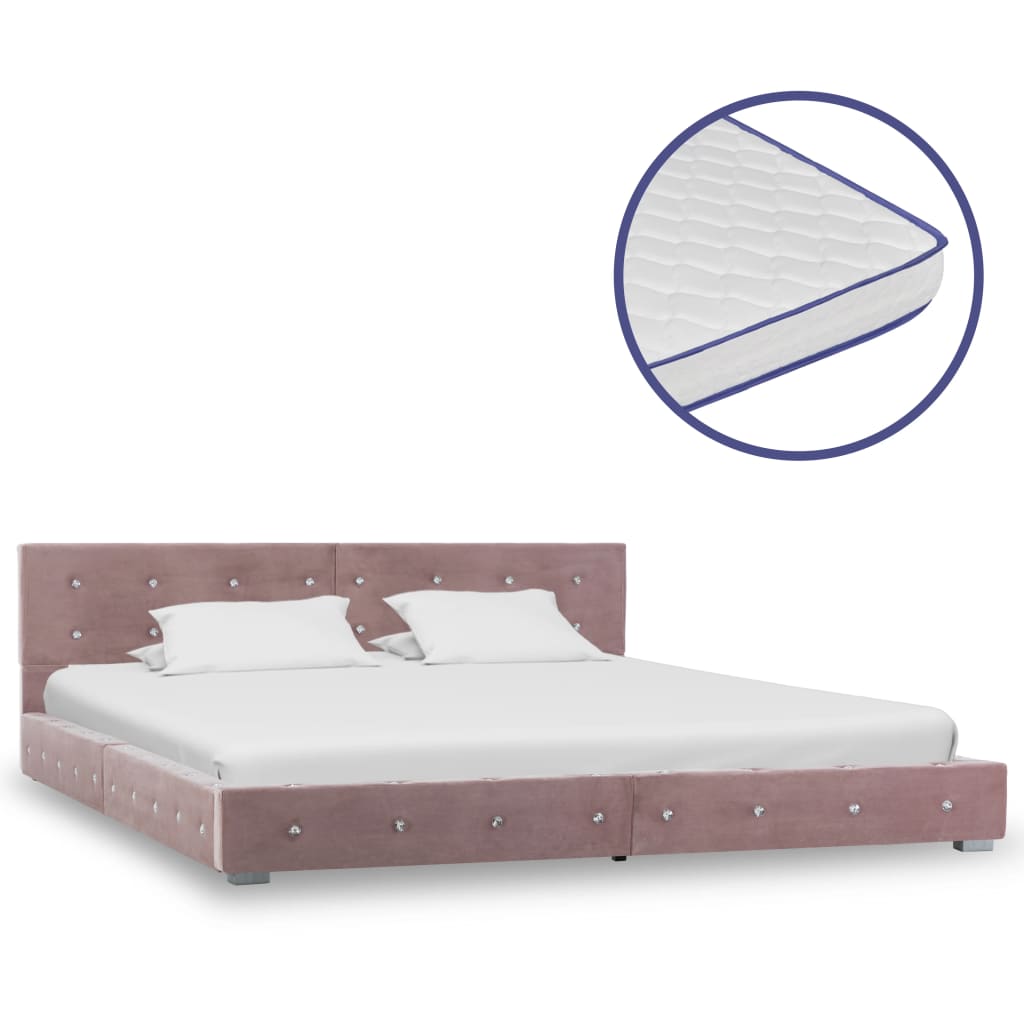 Bed met traagschuim matras fluweel roze 180x200 cm