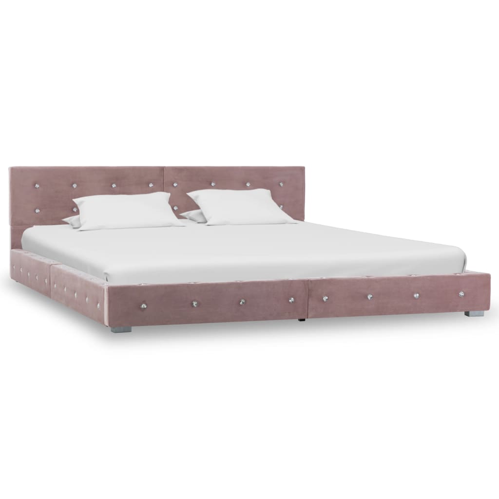 Bed met traagschuim matras fluweel roze 180x200 cm