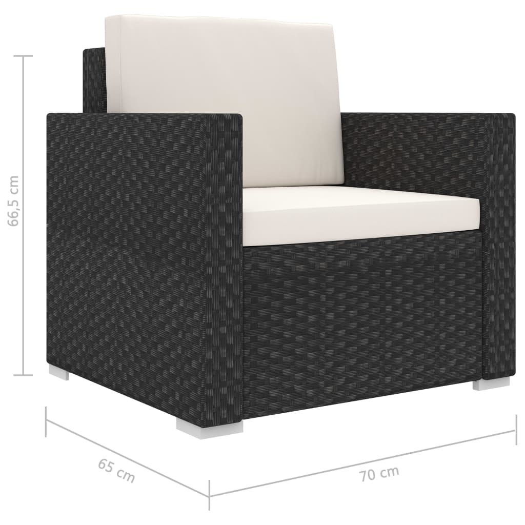 13-delige Loungeset met kussens poly rattan zwart