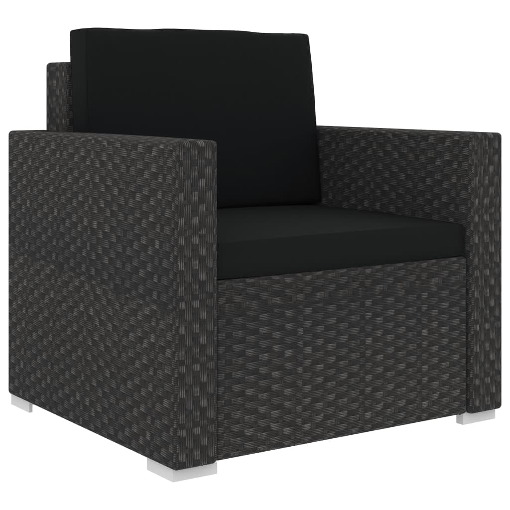 13-delige Loungeset met kussens poly rattan zwart