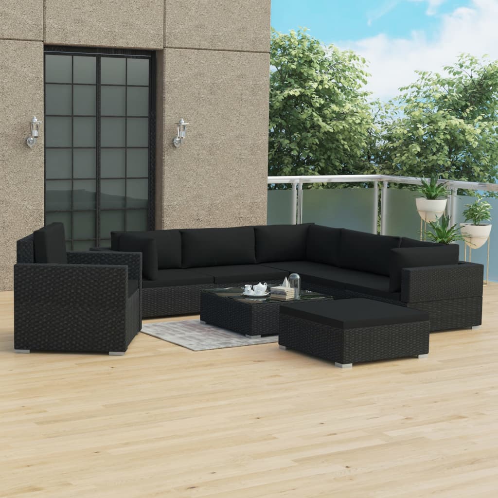 8-delige Loungeset met kussens poly rattan bruin