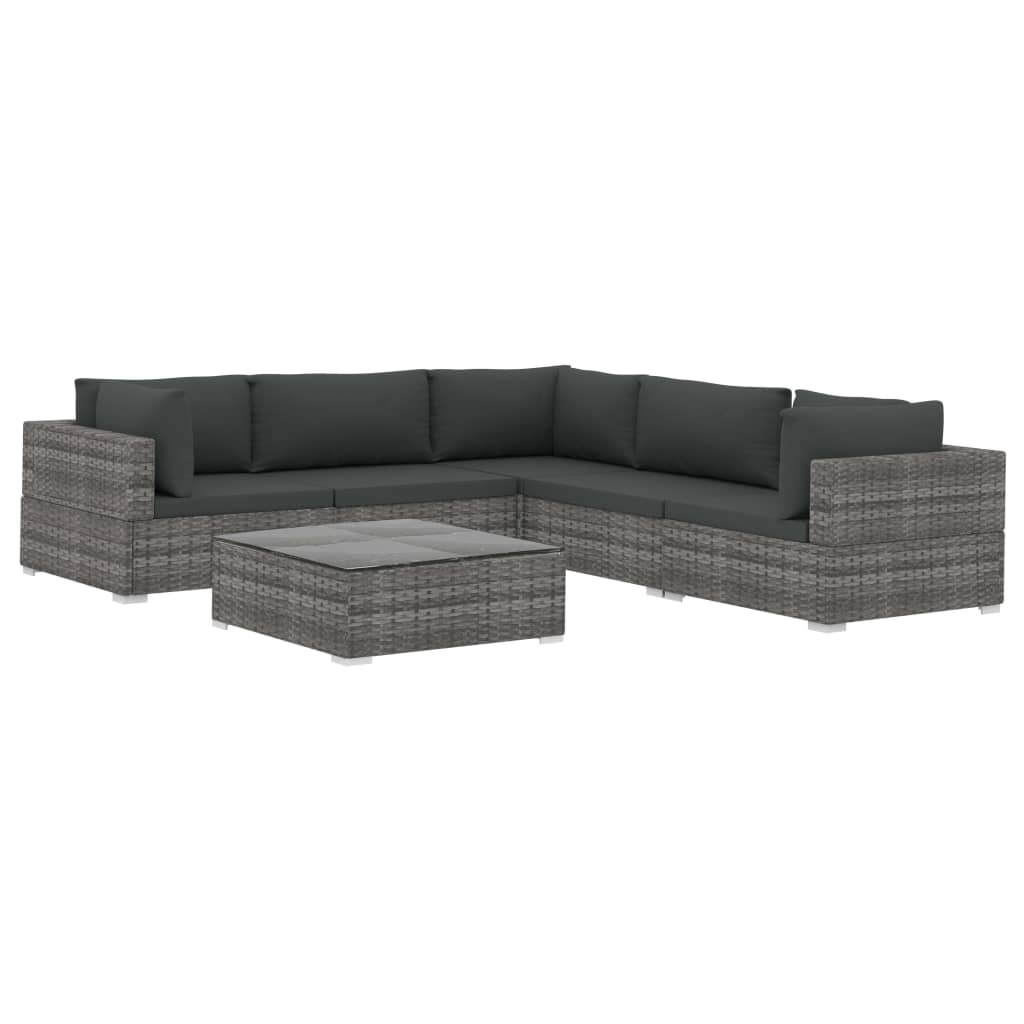 6-delige Loungeset met kussens poly rattan