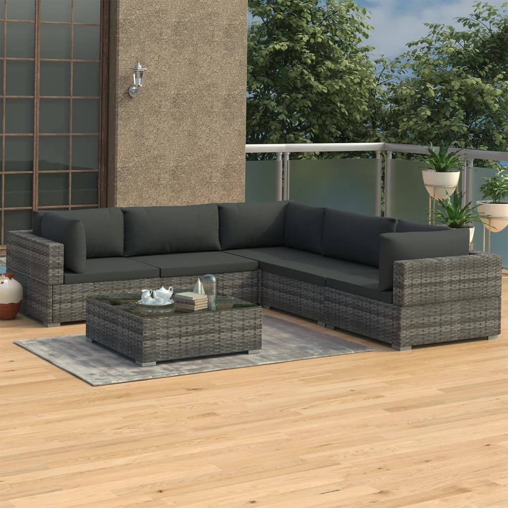 6-delige Loungeset met kussens poly rattan