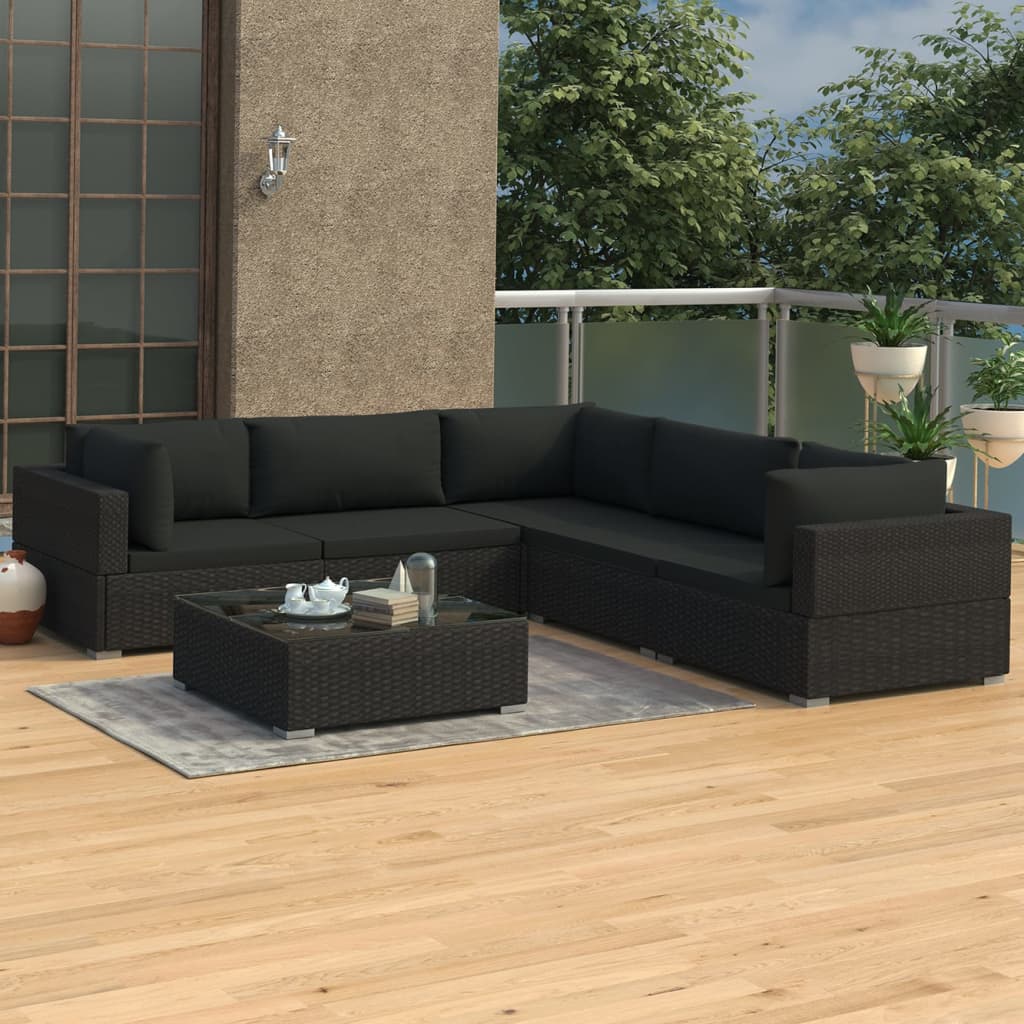 6-delige Loungeset met kussens poly rattan