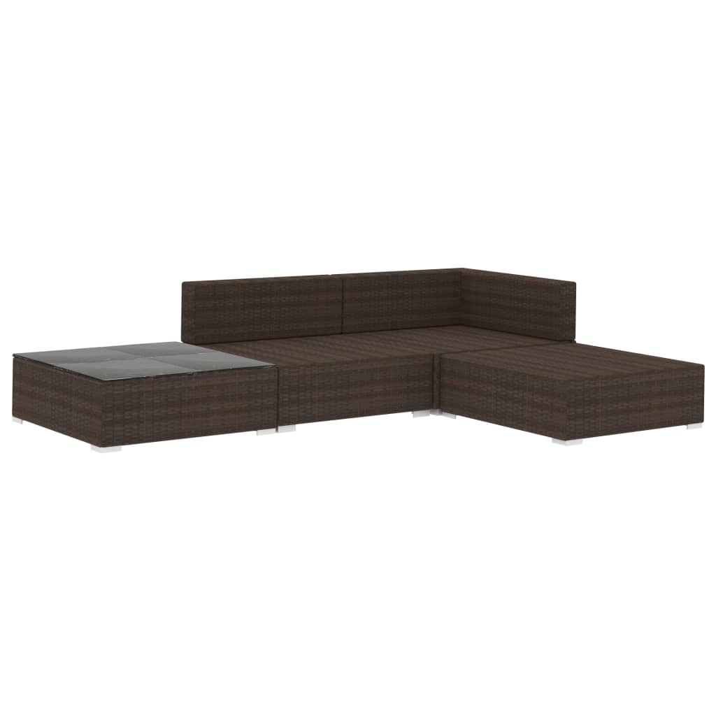 4-delige Loungeset met kussens poly rattan