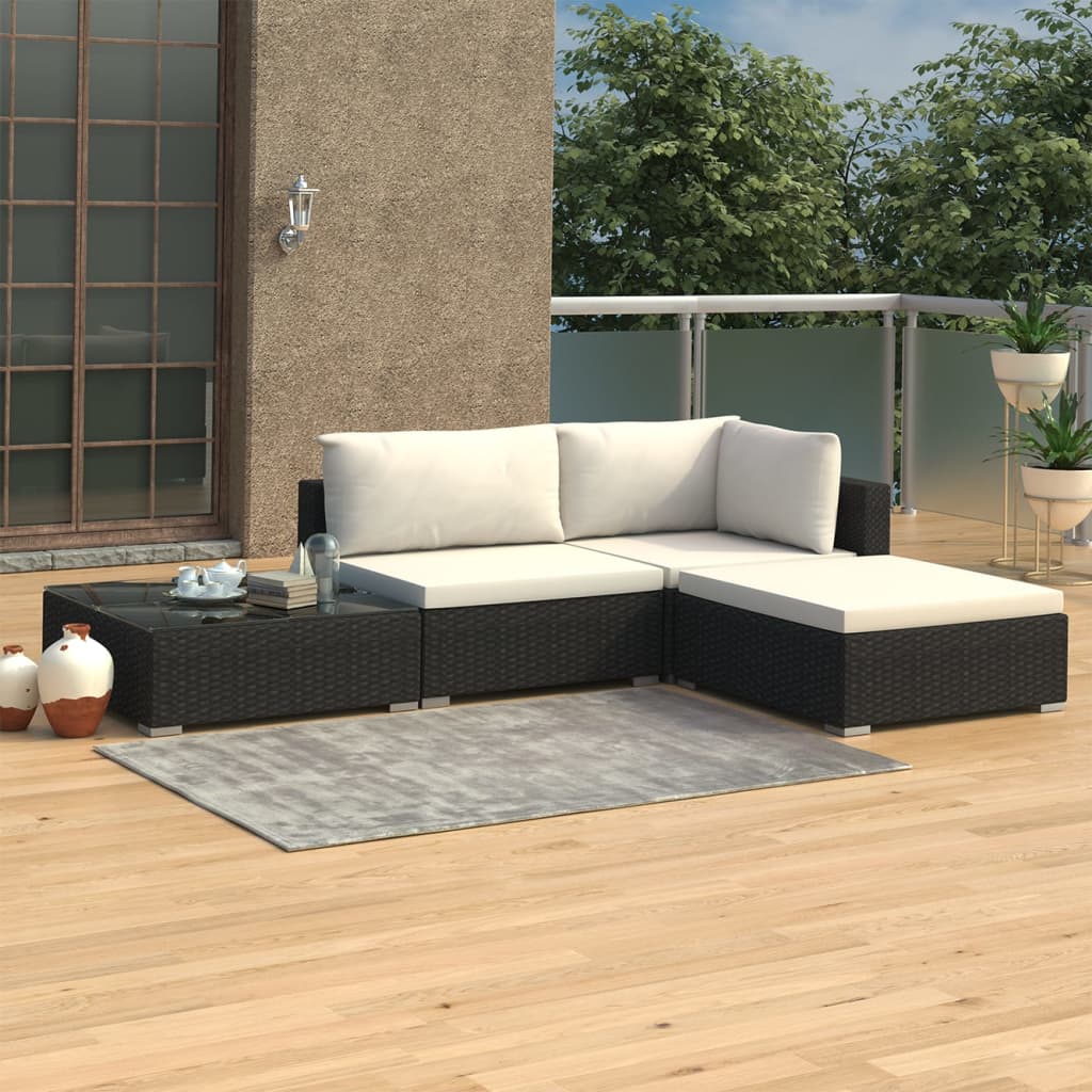 4-delige Loungeset met kussens poly rattan