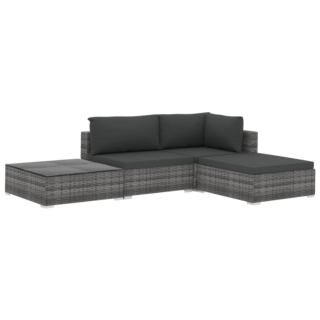 4-delige Loungeset met kussens poly rattan