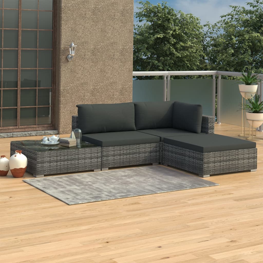 4-delige Loungeset met kussens poly rattan