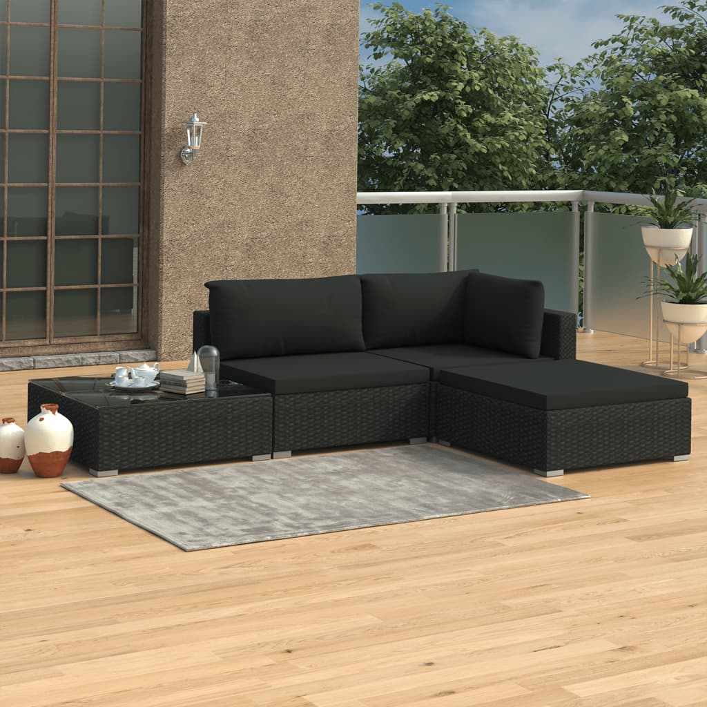 4-delige Loungeset met kussens poly rattan