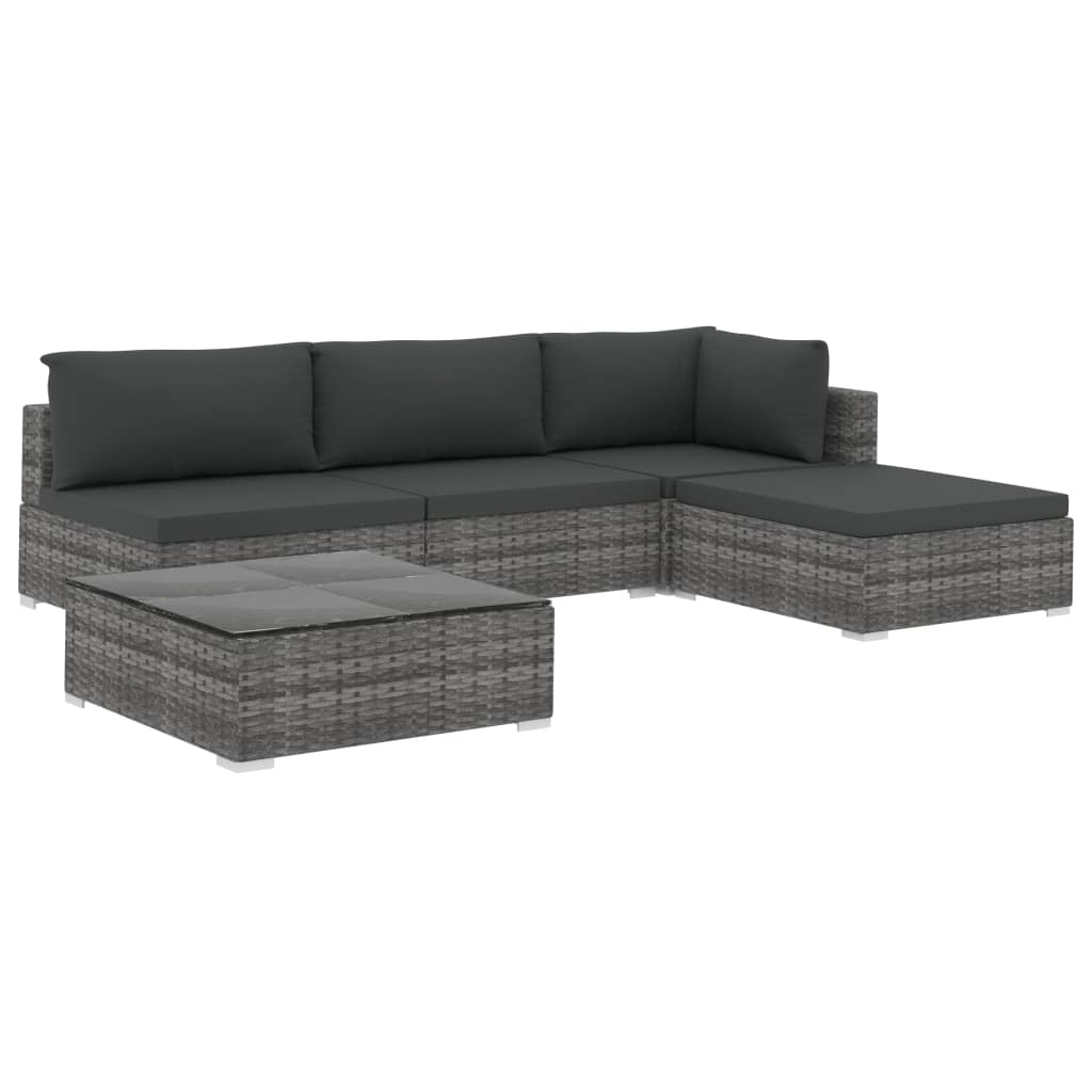 5-delige Loungeset met kussens poly rattan