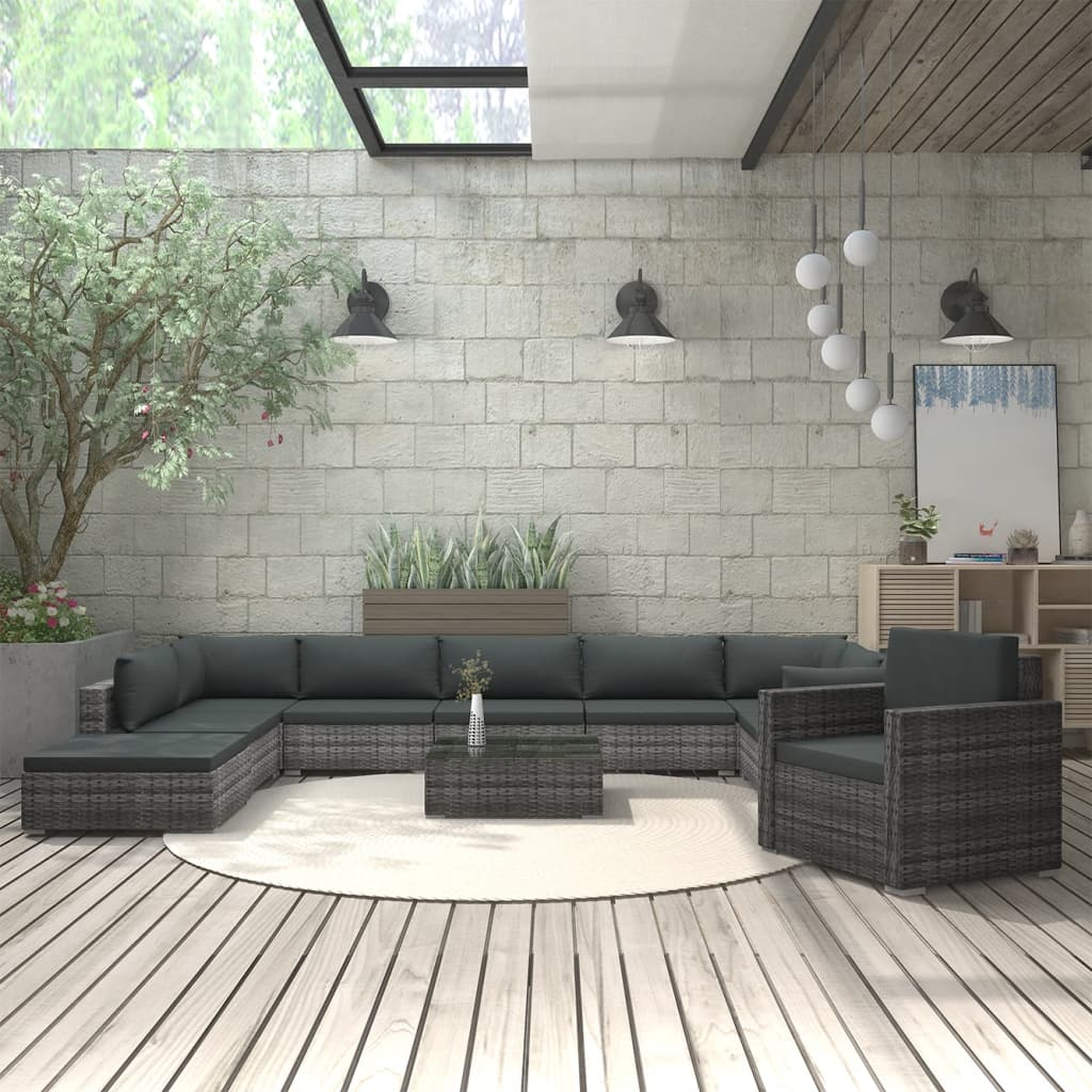 11-delige Loungeset met kussens poly rattan