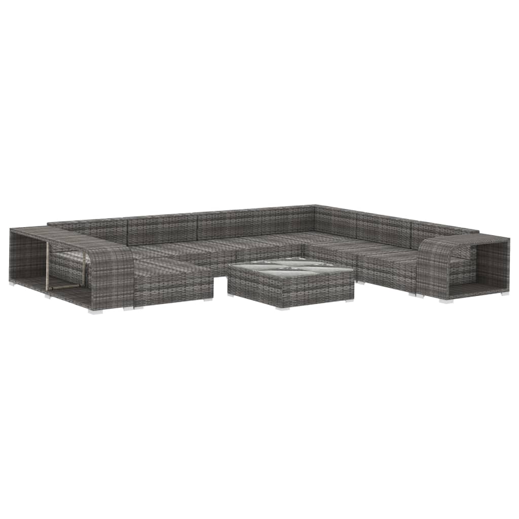 10-delige Loungeset met kussens poly rattan