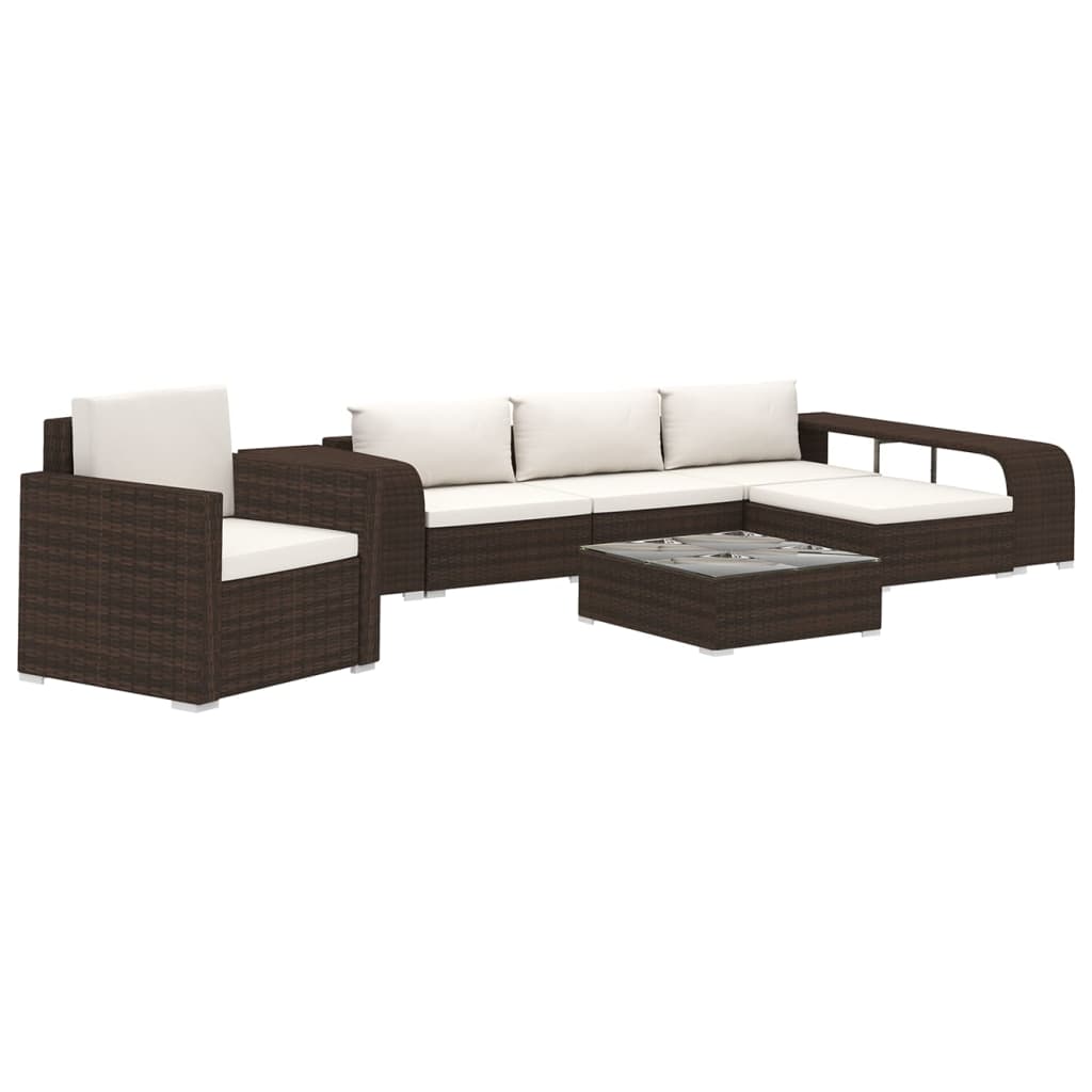 8-delige Loungeset met kussens poly rattan grijs