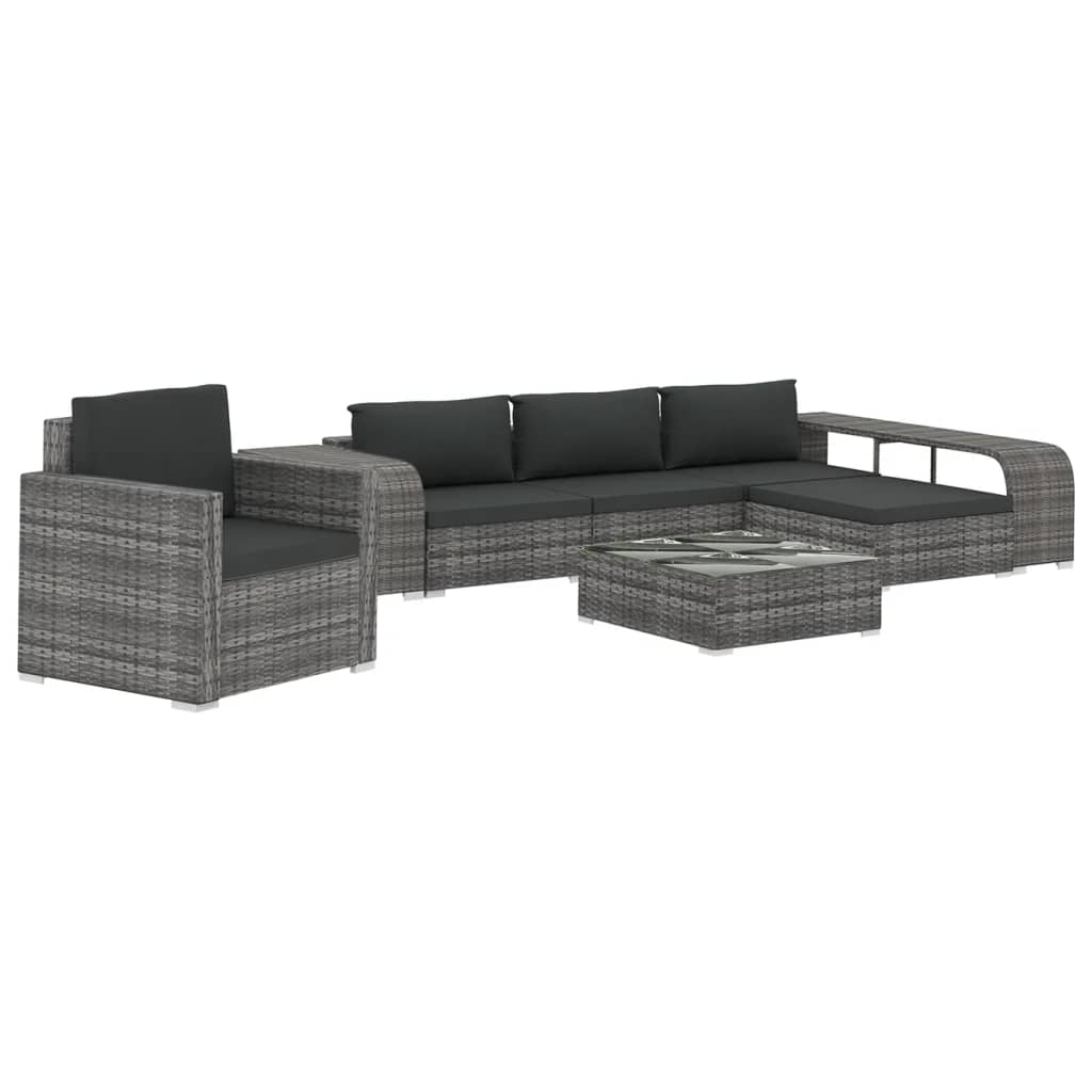 8-delige Loungeset met kussens poly rattan grijs