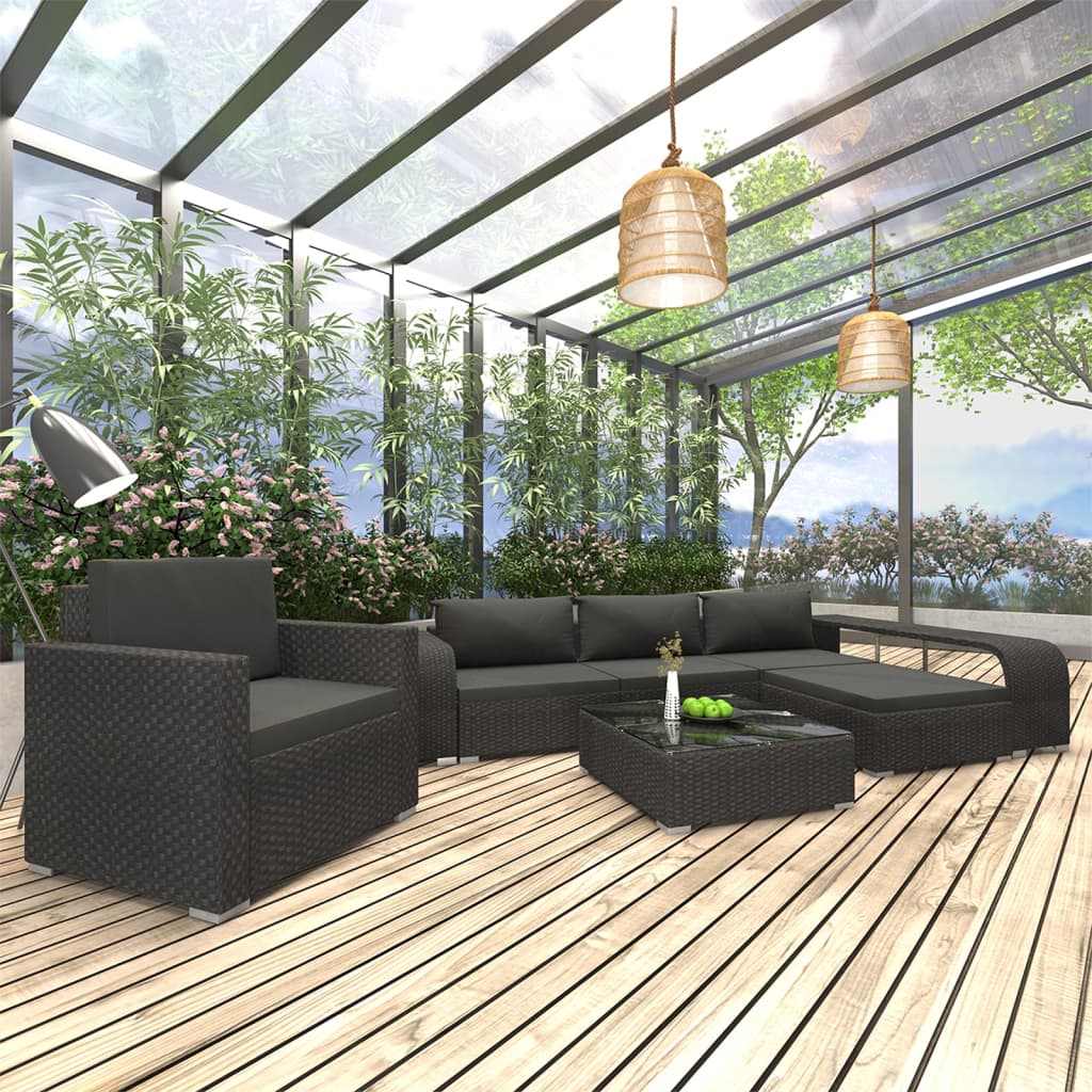 8-delige Loungeset met kussens poly rattan grijs