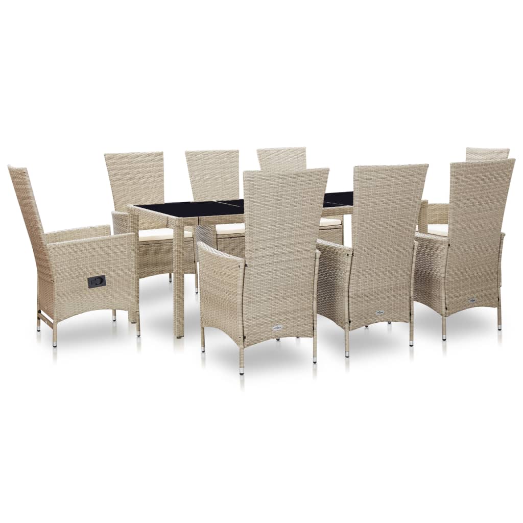 9-delige Tuinset met kussens poly rattan beige