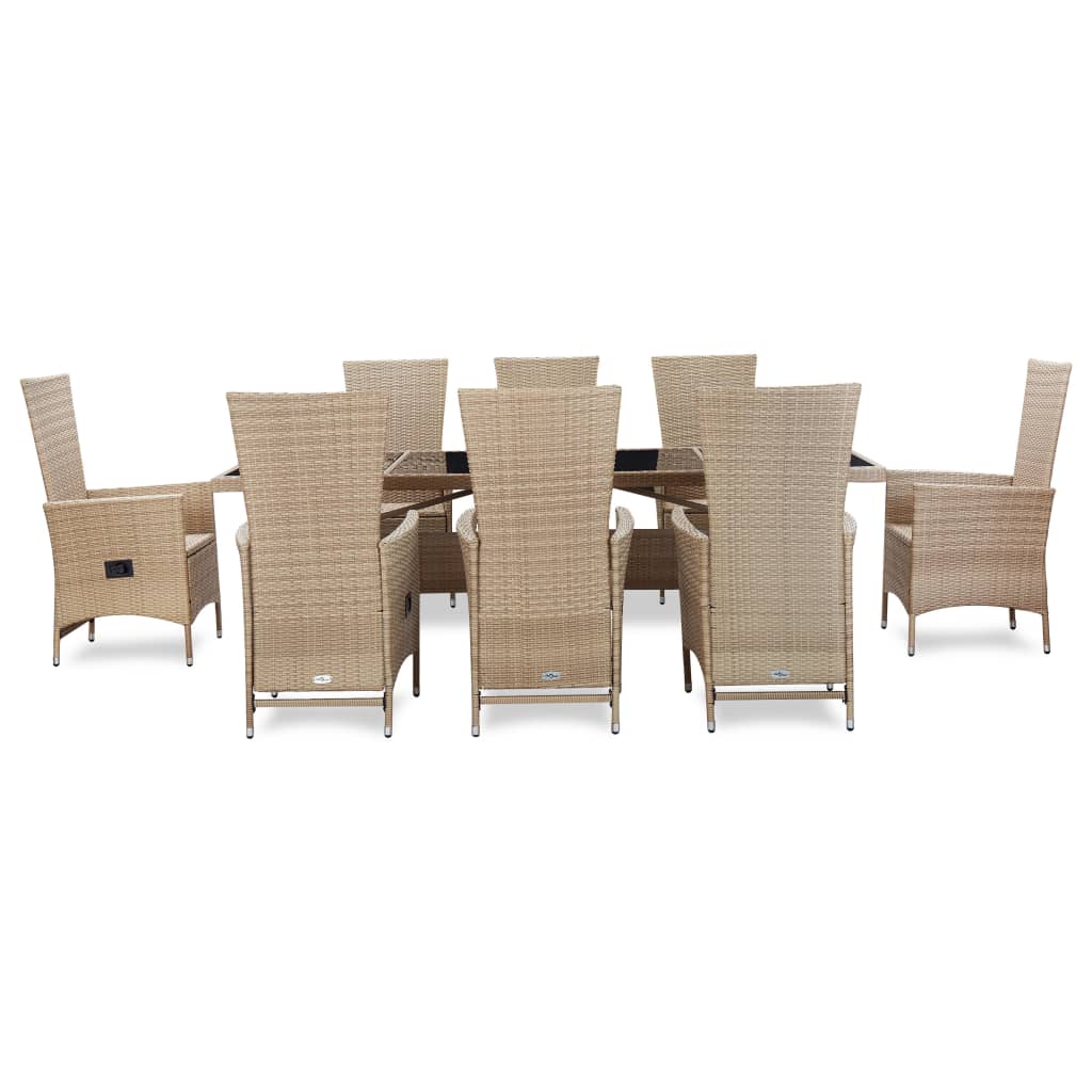 9-delige Tuinset met kussens poly rattan beige