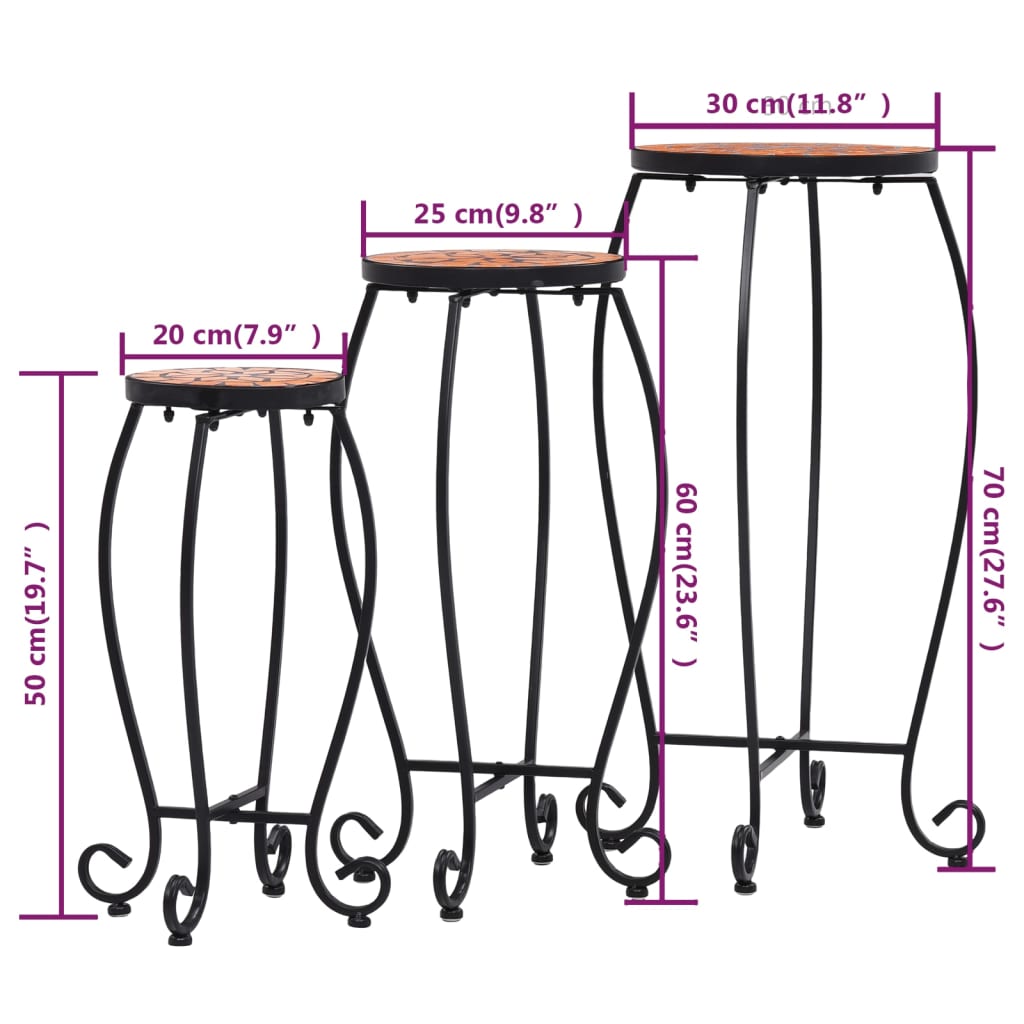 Bijzettafels mozaïek 3 st keramiek terracottakleurig