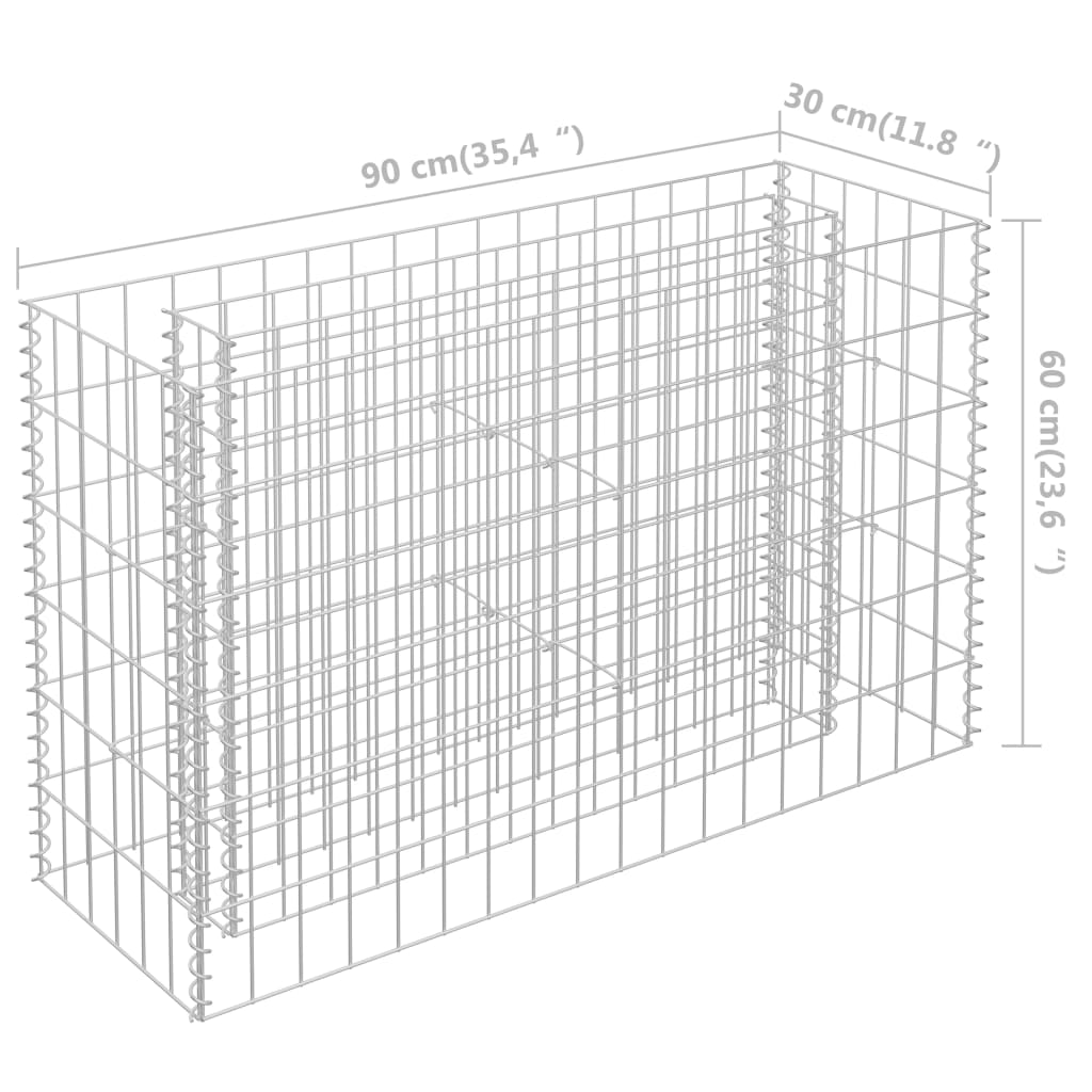 Gabion plantenbak verhoogd 90x30x90 cm gegalvaniseerd staal