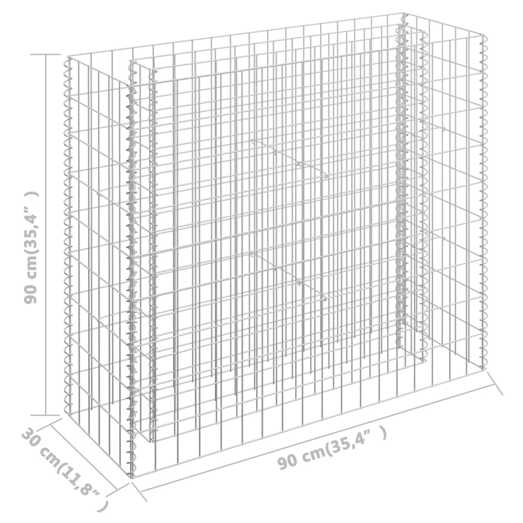 Gabion plantenbak verhoogd 180x30x30 cm gegalvaniseerd staal