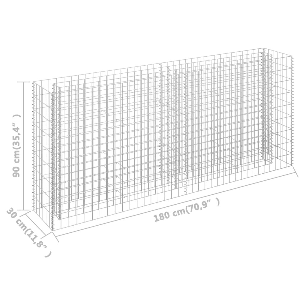 Gabion plantenbak verhoogd 180x30x30 cm gegalvaniseerd staal