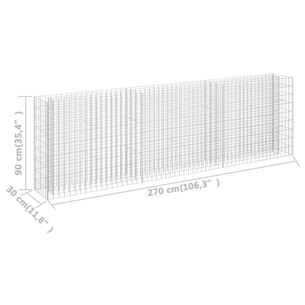 Gabion plantenbak verhoogd 90x30x90 cm gegalvaniseerd staal