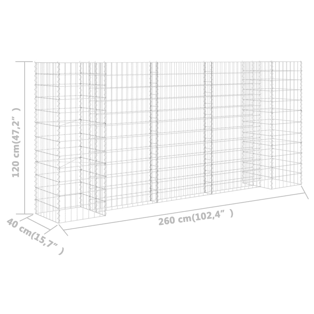 Gabion plantenbak H-vormig 260x40x60 cm staaldraad